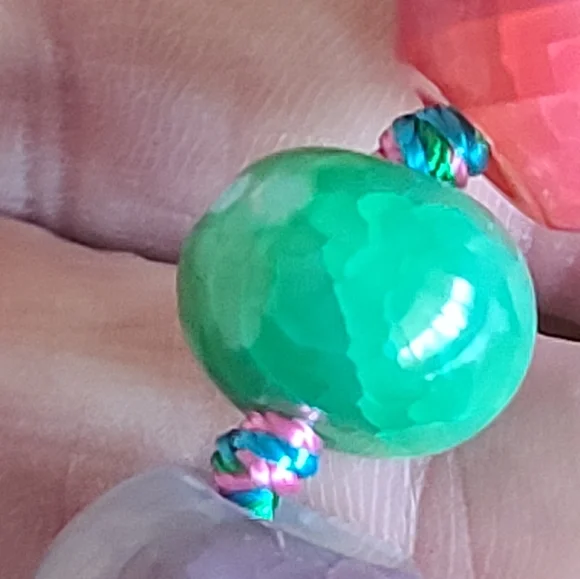 Vintage LUC 925 Sterling Silver Hardware Polished Stone Beaded Necklace - Picture 3 of 12